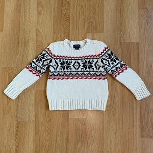 EUC Ralph Lauren Toddler Boy Knit Sweater-White with Blue Snowflakes + Red Trim